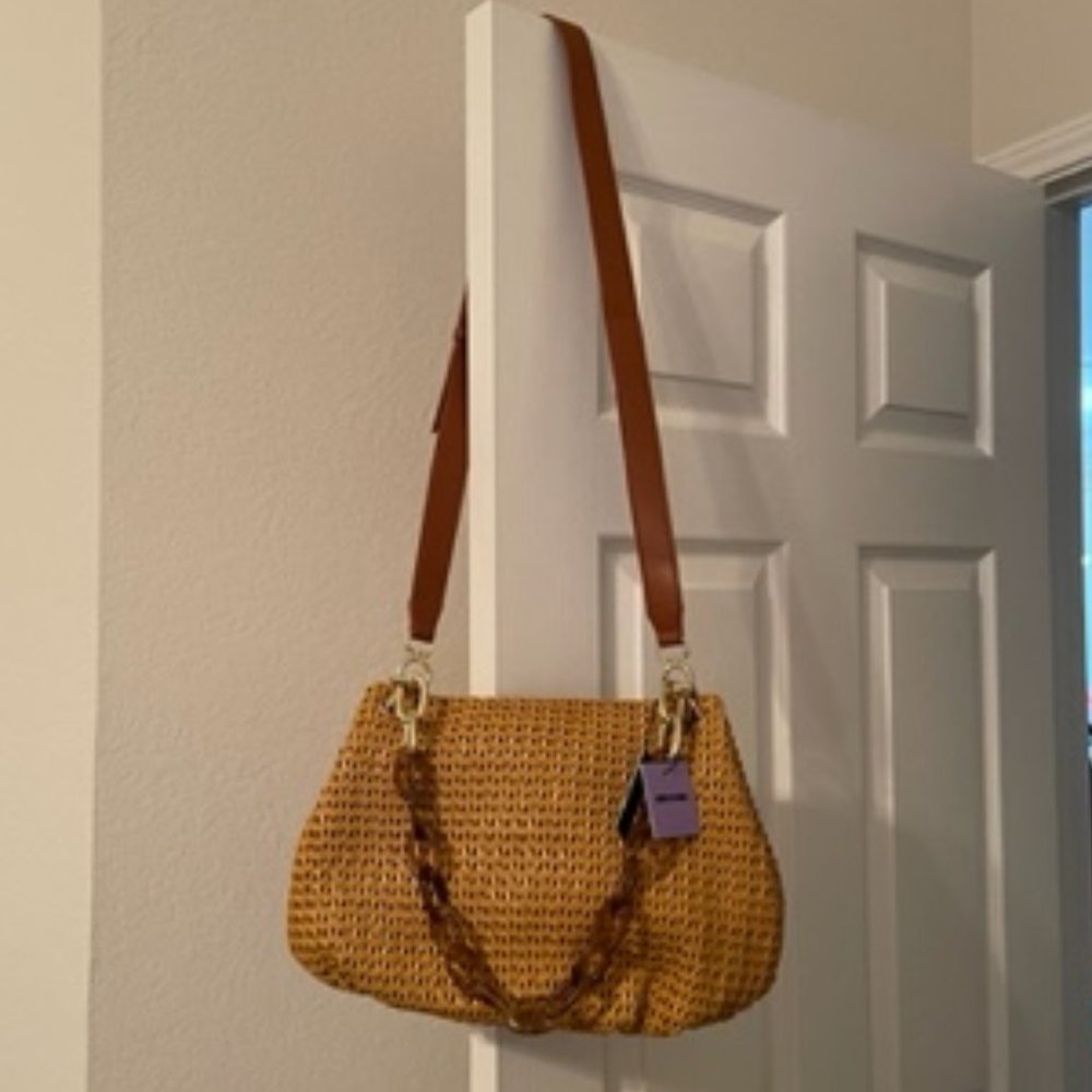 House of Want  Vegan Faux Leather Shoulder Bag with 2 handles-Tan